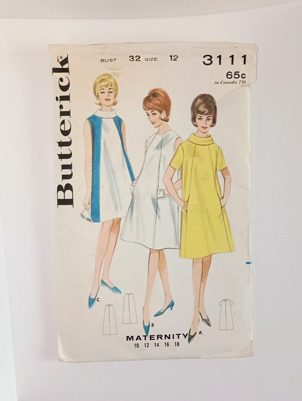 Butterick #3111 Women's A-Line Maternity Dress Bust 32 Size 12